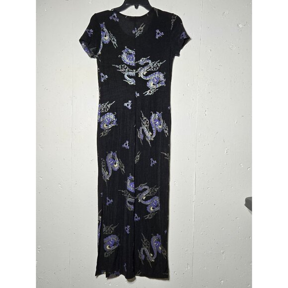 Mystical Dragon Print Maxi Dress in Black with Lavender Motifs - Picture 2 of 9